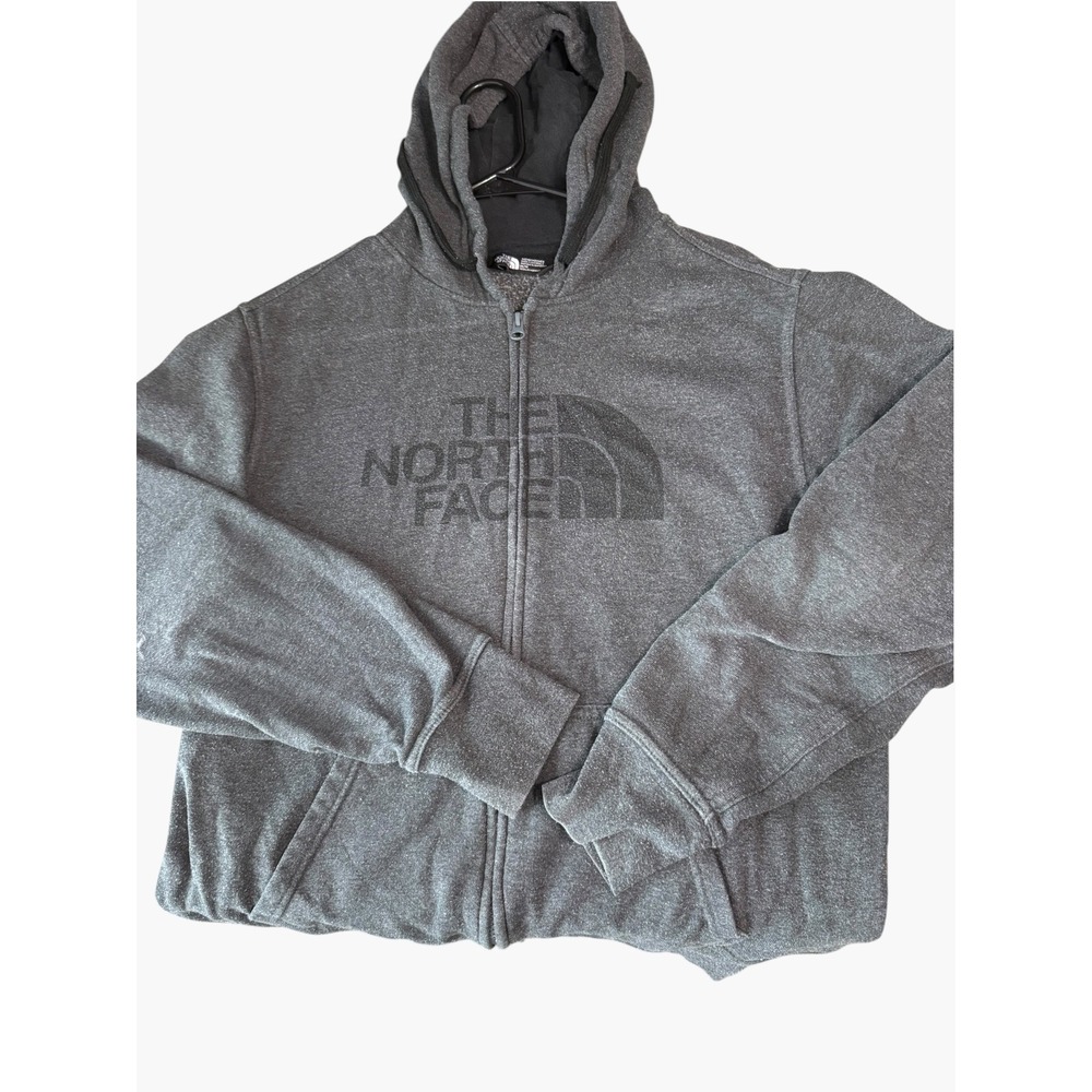 The North Face Mens Full Zip Hoodie Gray Heather Logo Fleece Sweatshirt Medium